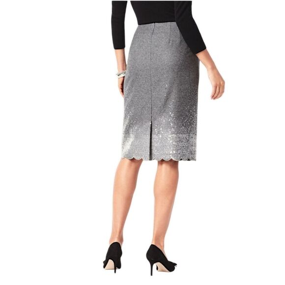 Talbots Wool Blend Sequined Pencil Skirt w/ Scallop Hem, Size 8, Gray/Silver NWT - Picture 2 of 8